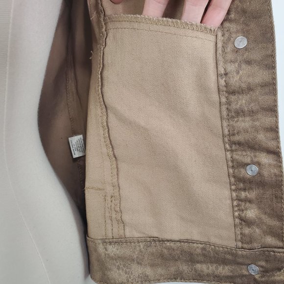 Dressbarn Brown Gold Snakeskin Print Stretchy Bling Buttons Jean Style Jacket M - Picture 11 of 15